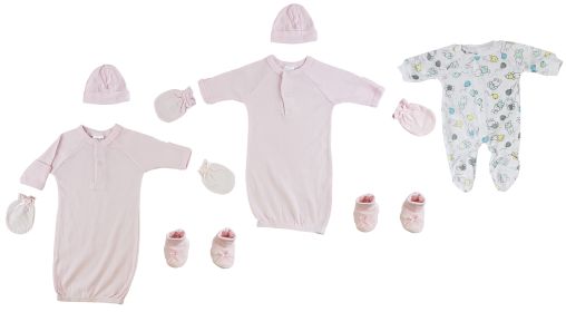Preemie Girls Gowns, Sleep-n-Play, Caps, Mittens and Booties - 8 pc Set