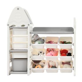 Kids Toy Storage Organizer with 14 Bins, Multi-functional Nursery Organizer Kids Furniture Set Toy Storage Cabinet Unit with HDPE Shelf and Bins for P
