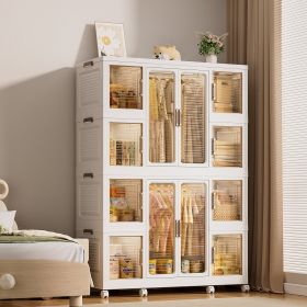 Portable Wardrobe Closet Storage Organizer for Clothes,Clothes Dresser,12 Magnetic Doors-12 Cubes & 2 Hanging Rod,Baby Wardrobe Storage Cabinet,White