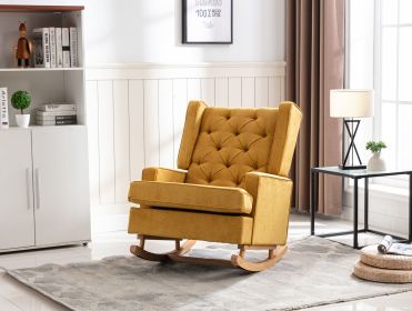 COOLMORE Nursery Rocking Chair Upholstered Mid Century Modern Rocker Oversized Armchair for Living Room with Solid Wood Base (Mustard)