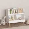 Kids Bookshelf and Toy Organizer, 5 Cubbies Wooden Open Bookcase, 2-Tier Baby Storage Display Organizer with Legs, Free Standing for Playing Room, Bed