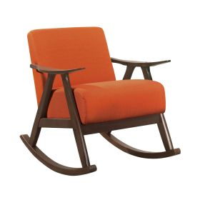 Modern Home Furniture 1pc Rocking Chair Orange Color Fabric Upholstered Dark Walnut Finish Wood Cushion Seat and Back