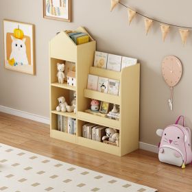 Wood Kids Wooden Bookshelf Toy Storage Organizer with Bookcase, Kid's Bin Storage Unit with 6 Compartments 2 Baskets Bins Toys Box Organizer