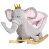 Qaba Baby Rocking Horse Elephant Rocking Chair Toddler Rocker Toy with Sound Wooden Base Seat Safety Belt for 1.5-3 Year Old, gray