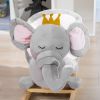 Qaba Baby Rocking Horse Elephant Rocking Chair Toddler Rocker Toy with Sound Wooden Base Seat Safety Belt for 1.5-3 Year Old, gray