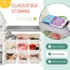 Kids Toy Storage Organizer with 14 Bins, Multi-functional Nursery Organizer Kids Furniture Set Toy Storage Cabinet Unit with HDPE Shelf and Bins for P