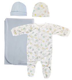clBoy Newborn Baby 4 Pc Layette Sets (Color: White/Blue, size: small)