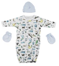 Gown, Cap and Mittens - 3 pc Set (Color: White/Yellow, size: Newborn)