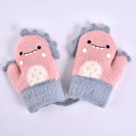 Cartoon Dinosaur Baby Gloves Warm Autumn Winter Kids Girl Boy Full Finger Gloves Knitted Thick Outdoor Children Toddler Mittens (Color: Pink)