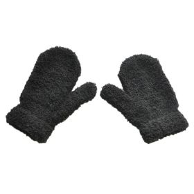 Black 1-4Y Warm Plush Thick Baby Gloves Plus Velvet Mittens Children Coral Fleece Full Finger Gloves (Color: Black)