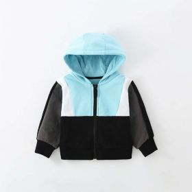 Baby Boy Color Matching Pattern Zipper Cotton Coat In Autumn (Color: Blue, Size/Age: 120 (5-7Y))