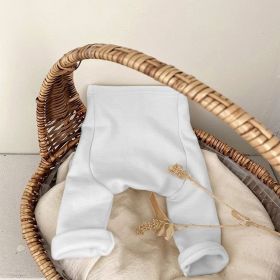 Baby Boy And Girl Solid Color Fleece Thickened Winter Pants (Color: White, Size/Age: 80 (9-12M))