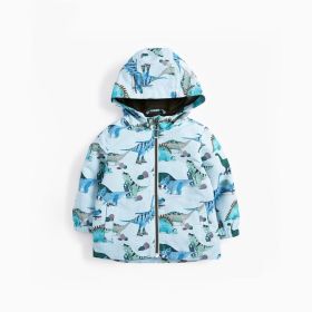 Baby Boy Cartoon Dinosaur Graphic Long Sleeve Warm Jacket Windbreaker (Color: Blue, Size/Age: 110 (3-5Y))