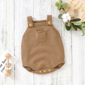 Baby Boy And Girl Solid Color Sling Design Knitted Onesies (Color: Brown, Size/Age: 90 (12-24M))