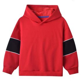 Baby Boy Contrast Tape Design Solid Color Fleece Thickened Hoodies (Color: Red, Size/Age: 120 (5-7Y))