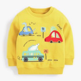 Baby Boy Cartoon Graphic Long Sleeves Autumn Winter Fleece Thickened Hoodie (Color: Yellow, Size/Age: 140 (8-10Y))