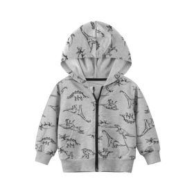 Baby Boy Dinosaur Pattern Zipper Front Coat With Hat (Color: Grey, Size/Age: 100 (2-3Y))