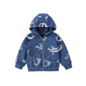 Baby Boy Plane Print Pattern Zipper Cotton Coat In Autumn (Color: Blue, Size/Age: 130 (7-8Y))
