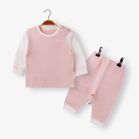 Baby Boy And Girl Shoulder Button Design Tops & Trousers Soft Split Underwear Sets Pajamas (Color: Pink, Size/Age: 66 (3-6M))