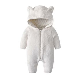 Baby Boy And Girl Solid Color Coral Fleece Thickened Romper (Color: White, Size/Age: 66 (3-6M))
