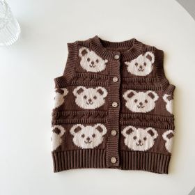 Baby Bear Pattern Single Breasted Design Vest Knit Cardigan (Color: Brown, Size/Age: 90 (12-24M))