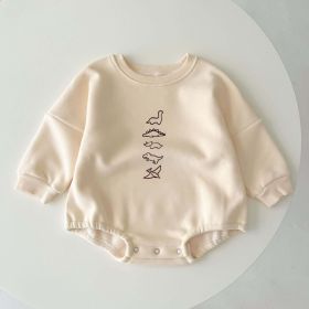 Baby Dinosaur Print Pattern Pullover Onesies In Autumn (Color: Apricot, Size/Age: 80 (9-12M))