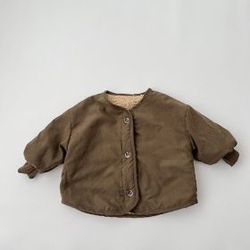 Baby Boy And Girl Vintage Style Lambswool Padded Thickened Jacket (Color: Coffee, Size/Age: 110 (3-5Y))