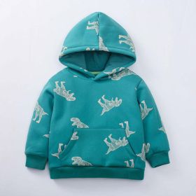 Baby Boy 1pcs Cartoon Animal Pattern Composite One Piece Fleece Sweatshirt (Color: Green, Size/Age: 120 (5-7Y))