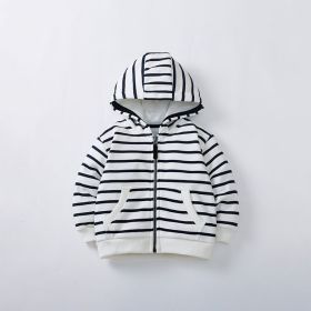 Baby Boy And Girl Striped Pattern Zipper Front Design Fashion Jacket (Color: White, Size/Age: 120 (5-7Y))
