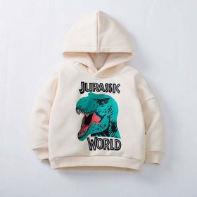 Baby Boy Dinosaur Pattern Pullover One Piece Fleece Sweatshirt Hoodie (Color: Beige, Size/Age: 100 (2-3Y))