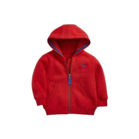 Baby Boy Embroidered Pattern Solid Color Zipper Jacket (Color: Red, Size/Age: 110 (3-5Y))