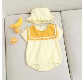 Baby 1pcs Puff Sleeves Contrast Tape Lapel College Style Onesies (Color: Yellow, Size/Age: 73 (6-9M))