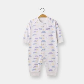 Baby All Over Cartoon Cloud Graphic Single Breasted Design Autumn Cotton Pajamas Jumpsuit (Color: Purple, Size/Age: 80 (9-12M))