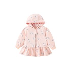 Baby Girl Unicorn Print Pattern Ruffle Hem Long Sleeve Coat (Color: Pink, Size/Age: 130 (7-8Y))