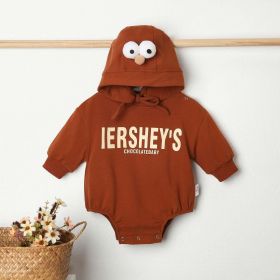 Baby 1pcs Slogan Print Pattern Long Sleeves Cotton Triangle Bodysuit With Hats (Color: Coffee, Size/Age: 66 (3-6M))