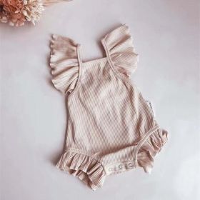 Baby Girl Solid Color Sleeveless Square Neck Onesies (Color: Khaki, Size/Age: 80 (9-12M))
