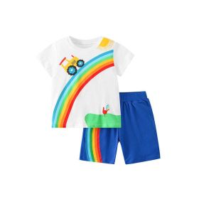 Baby Boy Cartoon Print Pattern Soft Cotton Comfy Clothing Sets (Color: Blue, Size/Age: 90 (12-24M))