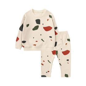 Baby 1pcs Print Pattern Tops Combo Trousers Underwear Cotton 2 Pieces Sets (Color: Apricot, Size/Age: 80 (9-12M))