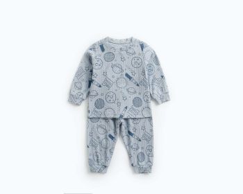 Baby 2pcs Cartoon Graphic Soft Cotton Shirt Combo Pants Sets Tracksuit (Color: Blue, Size/Age: 110 (3-5Y))