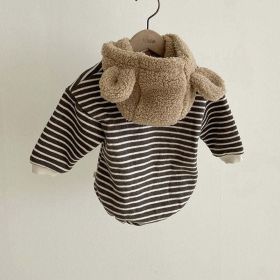 Baby 1pcs Striped Graphic Cartoon Shape Design Fleece Thermal Hoodies (Color: Black, Size/Age: 100 (2-3Y))