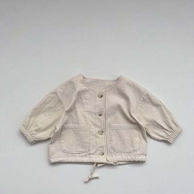 Baby Solid Color Mori Crinkle Cotton Vintage Style Coat Jacket (Color: White, Size/Age: 90 (12-24M))