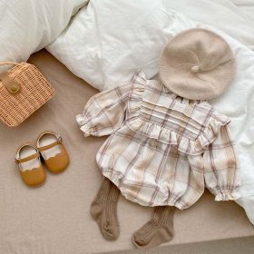 Baby 1pcs Print Pattern Ruffle Design Long Sleeve Onesies (Color: Beige, Size/Age: 100 (2-3Y))