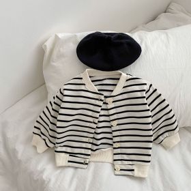 Baby 1pcs Striped Pattern Single Breasted Design Fashion Coat (Color: Black, Size/Age: 80 (9-12M))
