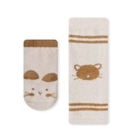 Baby Cartoon Animal Print Pattern Non-Slip Warm Long Socks (Color: Beige, Size/Age: S (0-3Y))