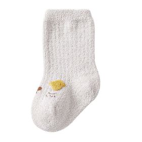 Baby Cartoon Pattern Coral Fleece Comfy Mid-Tube Socks (Color: Beige, Size/Age: L (3-5Y))