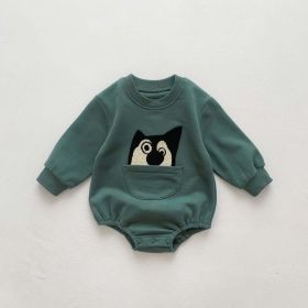 Baby Solid Color Cartoon Embroidered Design Long Sleeve Triangle Onesies (Color: Green, Size/Age: 73 (6-9M))
