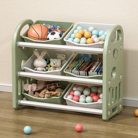 Kids Toy Storage Organizer with 6 Bins, Multi-functional Nursery Organizer Kids Furniture Set Toy Storage Cabinet Unit with HDPE Shelf and Bins for Pl (Color: as Pic)