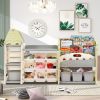 Kids Bookshelf Toy Storage Organizer with 17 Bins and 5 Bookshelves, Multi-functional Nursery Organizer Kids Furniture Set Toy Storage Cabinet Unit wi