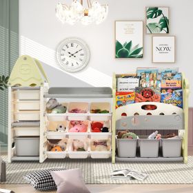 Kids Bookshelf Toy Storage Organizer with 17 Bins and 5 Bookshelves, Multi-functional Nursery Organizer Kids Furniture Set Toy Storage Cabinet Unit wi (Color: as Pic)