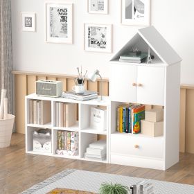 Versatile Children's Bookshelf with House-Shaped Design, Multi-Functional Storage for Books and Toys, Adjustable Placement (Color: as Pic)